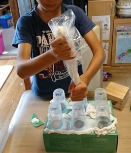 特別支援学級２年生のときの息子の夏休みの工作：宝物展　　工作は感覚統合にもなる